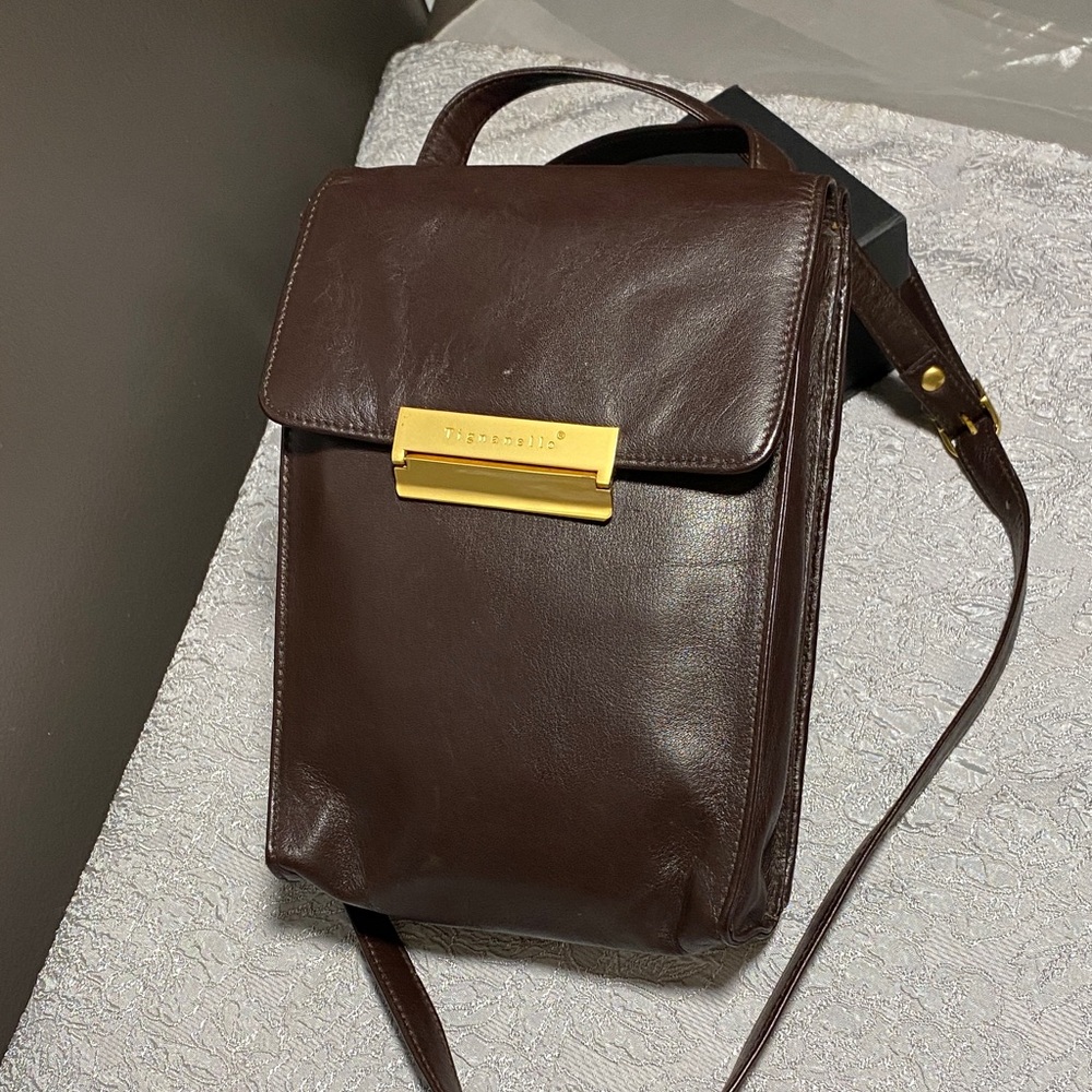Tignanello Brown Leather Cross body Organizer Bag